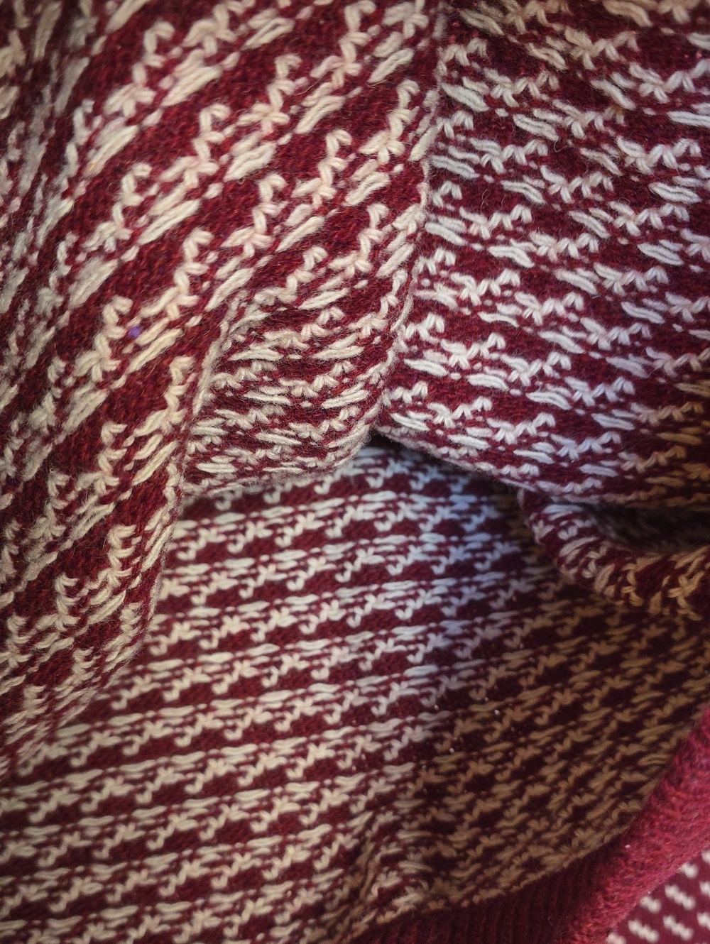 Vintage LL Bean Maroon White Wool Knit Unisex Crewneck Sweater XL Grandpa Vtg - Picture 5 of 5